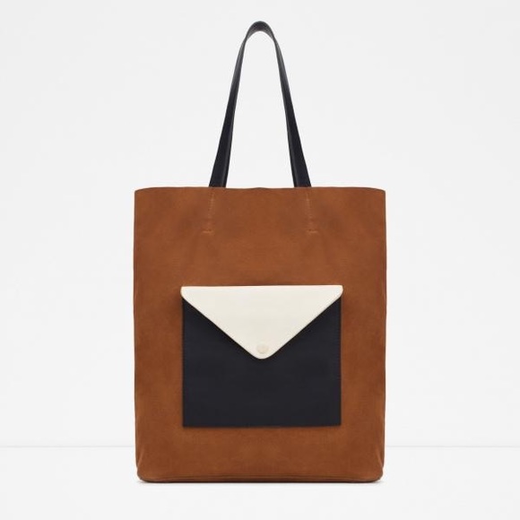 Zara Handbags - NWT ZARA CONTRAST COLOR LEATHER SHOPPER TOTE BAG